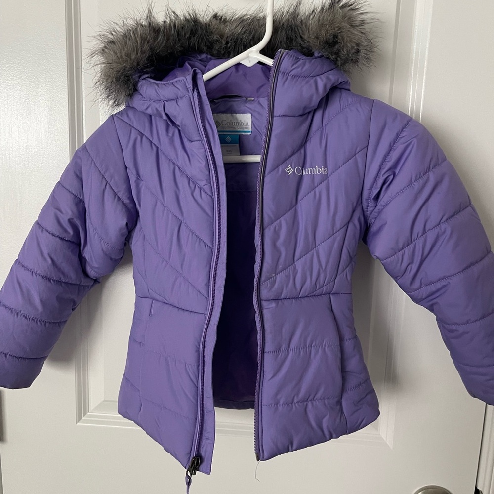 Girls Columbia Violet Winter Coat with Faux Fur Trim, xxs (4-5)